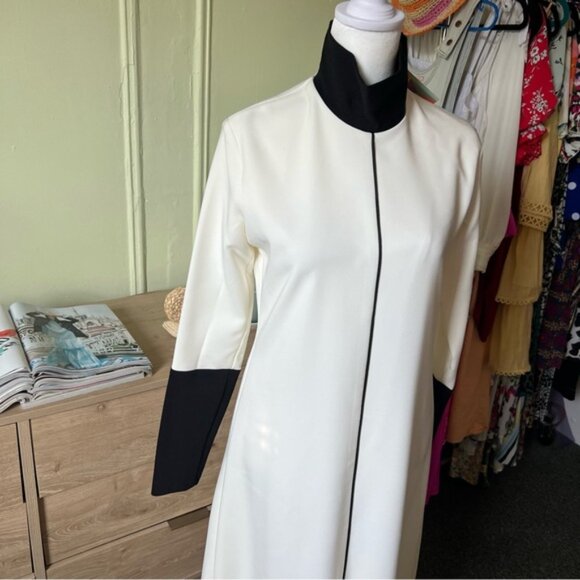 Black & White Color-block Structured Turtleneck Long-Sleeve A-line Gown Dress S - Picture 10 of 16